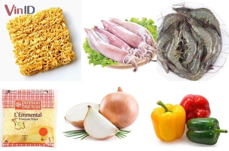 Nguyên liệu để làm pizza mì tôm hải sản