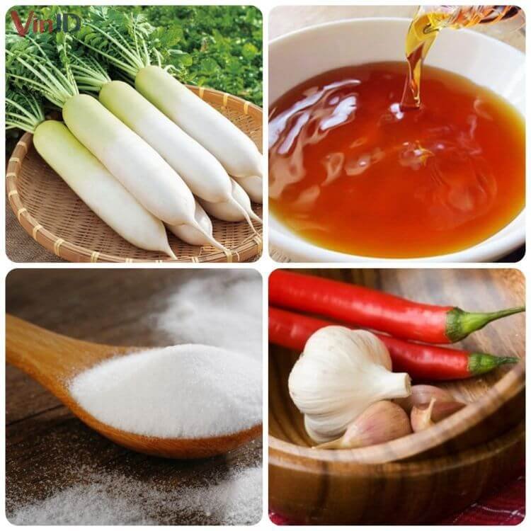 Nguyên liệu thực hiện món củ cải ngâm nước mắm
