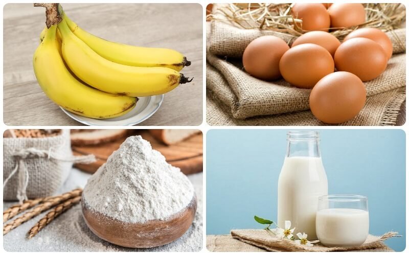 Nguyên liệu làm bánh chuối hấp sữa tươi