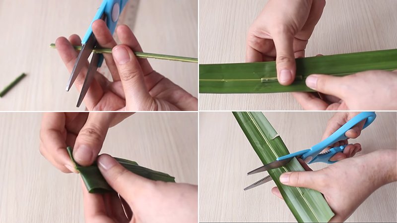 Chuẩn bị lá dừa làm khuôn bánh Chuẩn bị lá dừa làm khuôn bánh