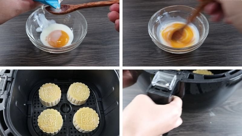 Làm hỗn hợp quét bánh và nướng lần 1 Làm hỗn hợp quét bánh và nướng lần 1