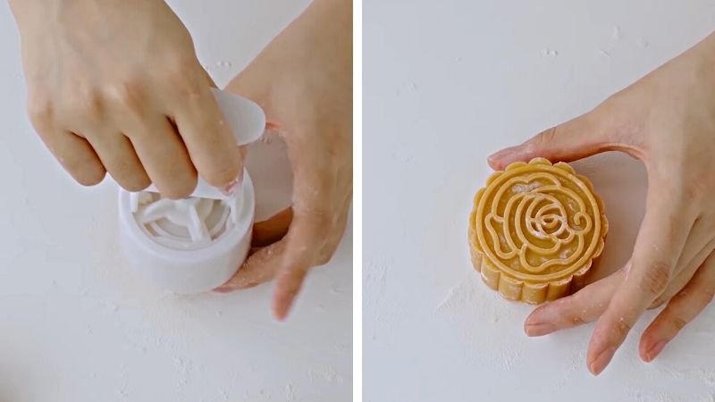Dùng khuôn tạo hình bánh trung thu Dùng khuôn tạo hình bánh trung thu