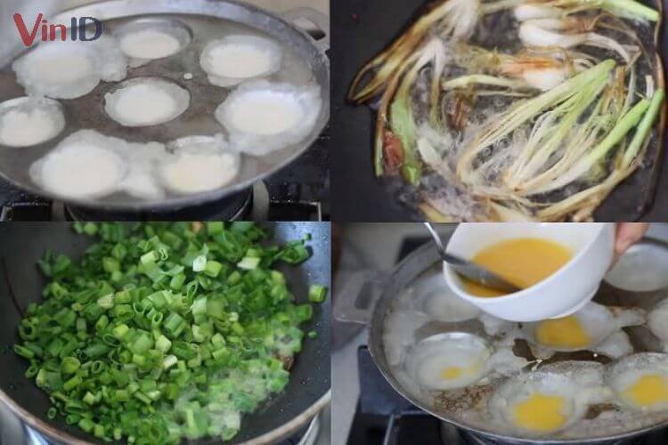Đổ bánh căn và làm mỡ hành Đổ bánh căn và làm mỡ hành
