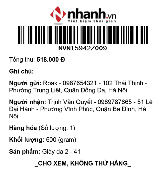 In phiếu gửi khố K80 (80 mm)