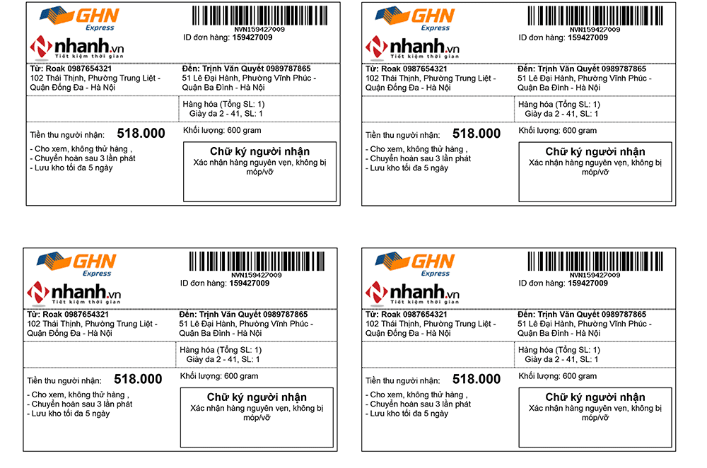 In 4 phiếu gửi/1 trang A4