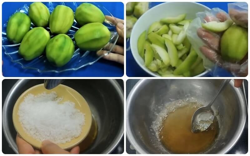 Sơ chế quả cóc và nấu nước mắm đường Sơ chế quả cóc và nấu nước mắm đường