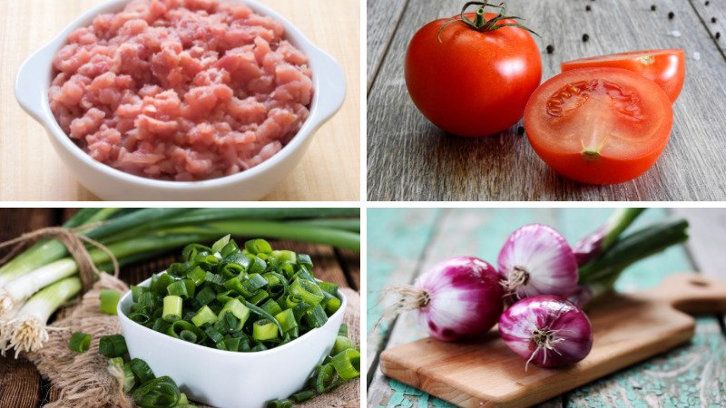Nguyên liệu làm canh cà chua trứng thịt bằm Nguyên liệu làm canh cà chua trứng thịt bằm