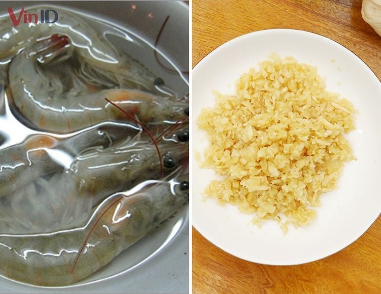 Sơ chế tôm và băm nhuyễn tỏi