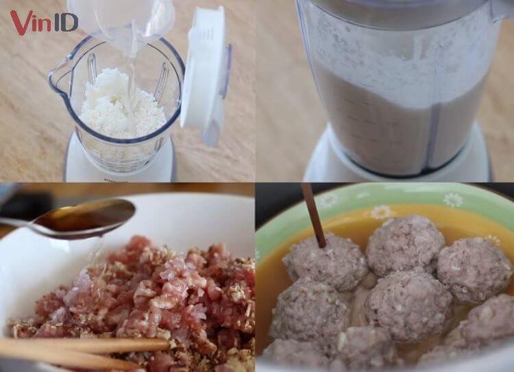 Các bước làm bột bánh căn và thịt xíu mại Các bước làm bột bánh căn và thịt xíu mại