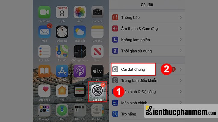 Nhấn vào mục Cài đặt, sau đó chọn tiếp Cài đặt chung