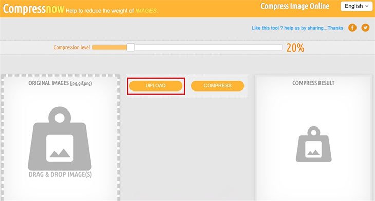 Tại giao diện chính, click vào mục UPLOAD để tải hình ảnh