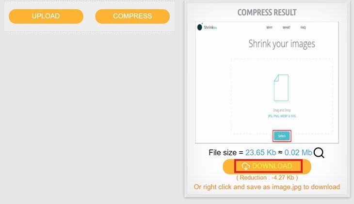 Điều chỉnh thanh nén dung lượng bên trên > Nhấn Compress để tiến hành giảm dung lượng ảnh” class=”lazy” height=”349″ src=”https://hemradio.com/wp-content/uploads/2022/10/4-cach-giam-dung-luong-anh-truc-tuyen-ma-van-giu-n-17.jpg” title=”Điều chỉnh thanh nén dung lượng bên trên > Nhấn Compress để tiến hành giảm dung lượng ảnh” width=”730″/></p>
<p><strong>Bước 5: </strong>Click vào nút <strong>Download</strong> để tải ảnh hoặc click chuột phải vào ảnh và chọn lưu ảnh là xong nhé.</p>
<p><img loading=