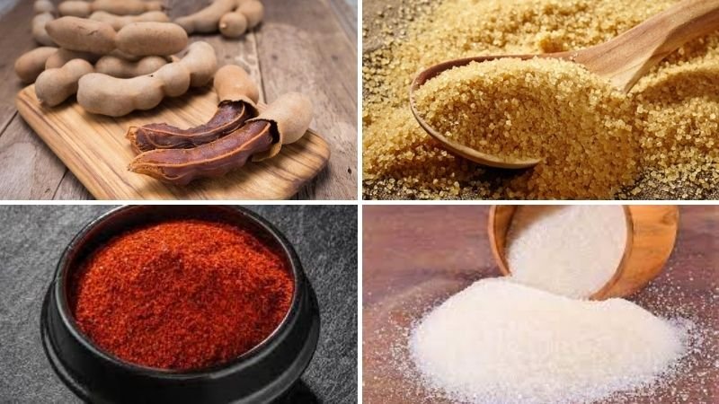 Nguyên liệu làm me ngào đường muối ớt Nguyên liệu làm me ngào đường muối ớt