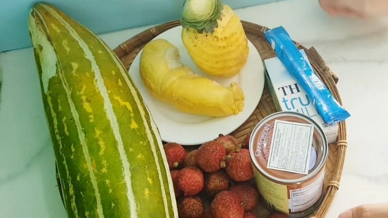 Nguyên liệu làm chè sầu riêng trái cây dằm Nguyên liệu làm chè sầu riêng trái cây dằm