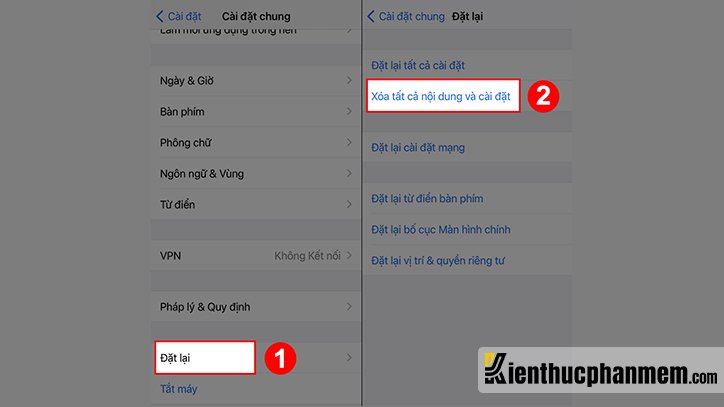 Nhấn vào Đặt lại và chọn Xóa tất cả nội dung và cài đặt