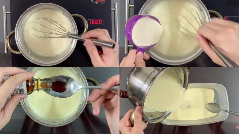 Nấu hỗn hợp bánh flan