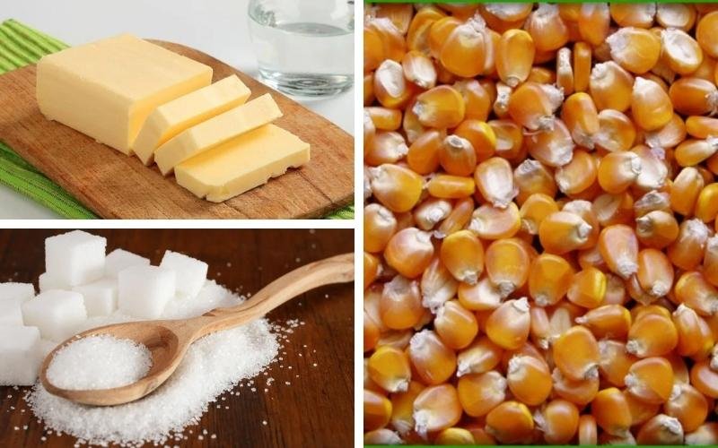 Nguyên liệu làm bắp rang bơ ngọt
