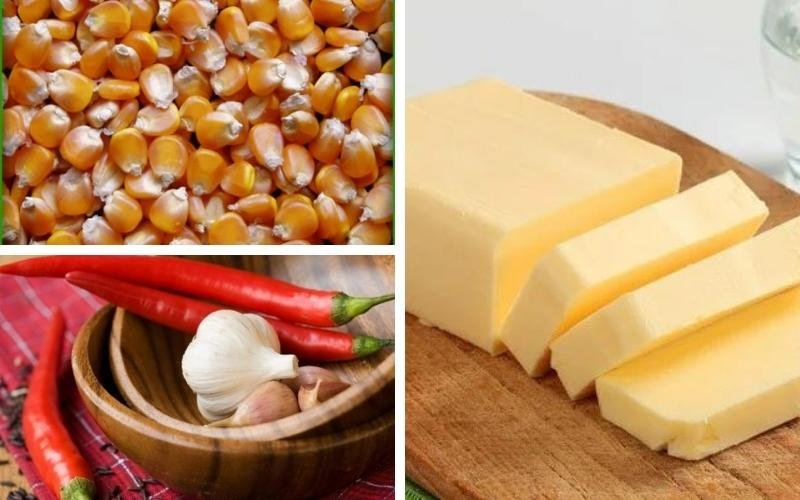 Nguyên liệu làm bắp rang bơ tỏi ớt