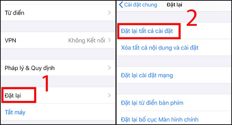 Đặt lại tất cả cài đặt