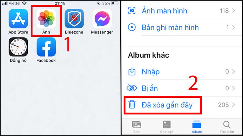 Vào mục Đã xóa gần đây trong thư mục Ảnh