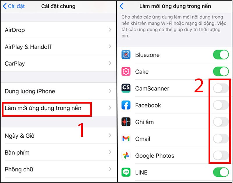 Làm mới ứng dụng nền