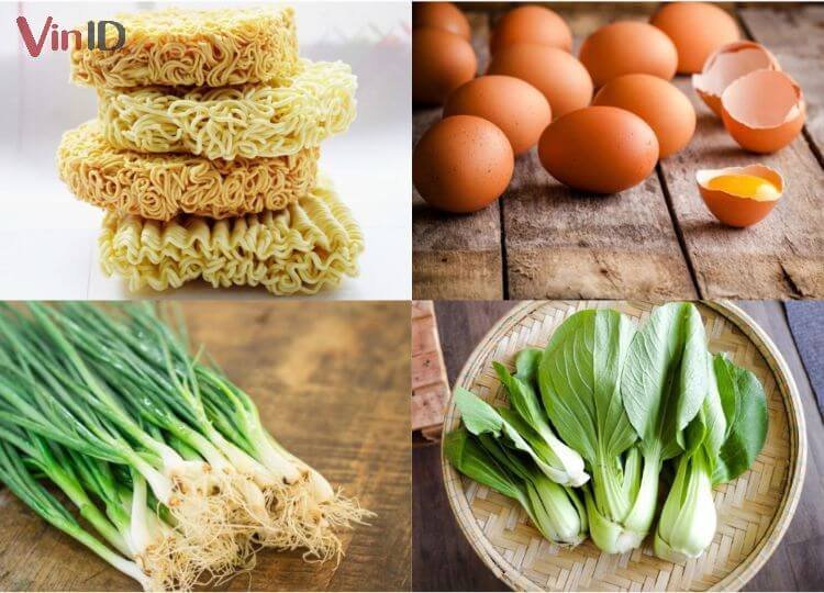 Nguyên liệu món mì xào trứng rau cải Nguyên liệu món mì xào trứng rau cải