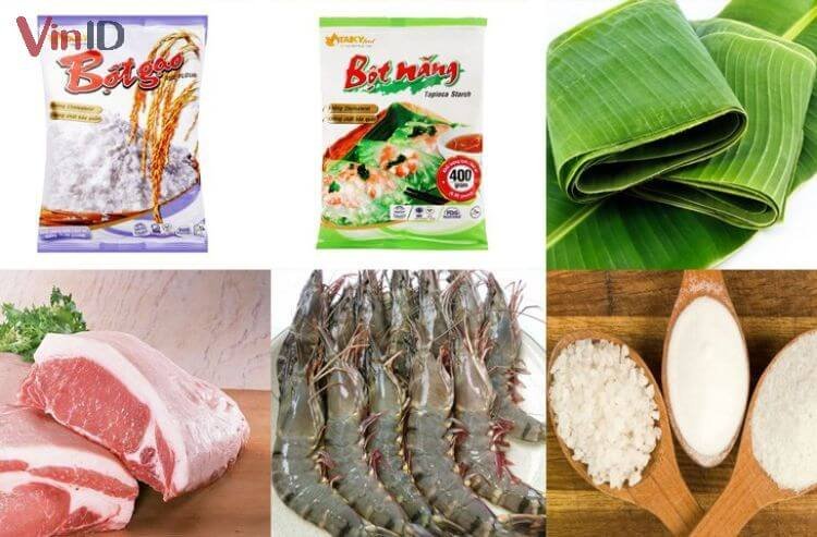 Nguyên liệu chế biến món bánh nậm nhân tôm thịt Nguyên liệu chế biến món bánh nậm nhân tôm thịt