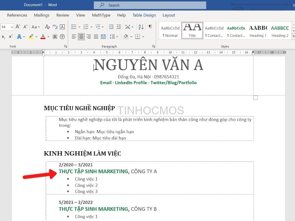 cách tạo cv trên word