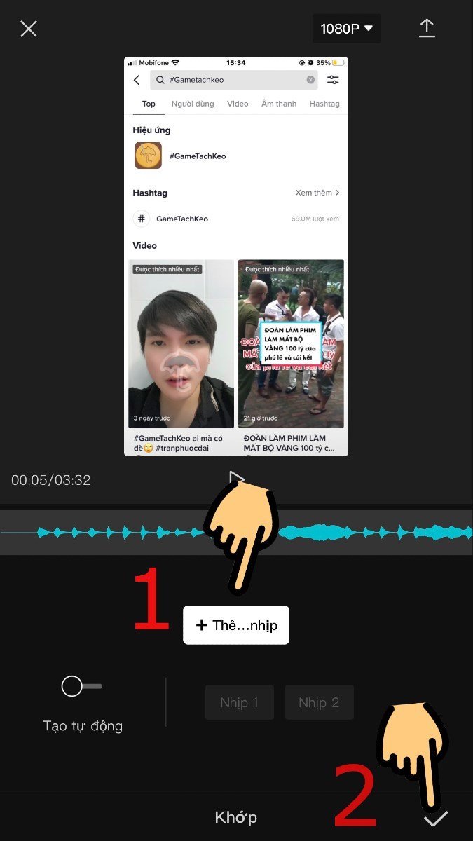 Nhấn Thêm nhịp và dấu v 