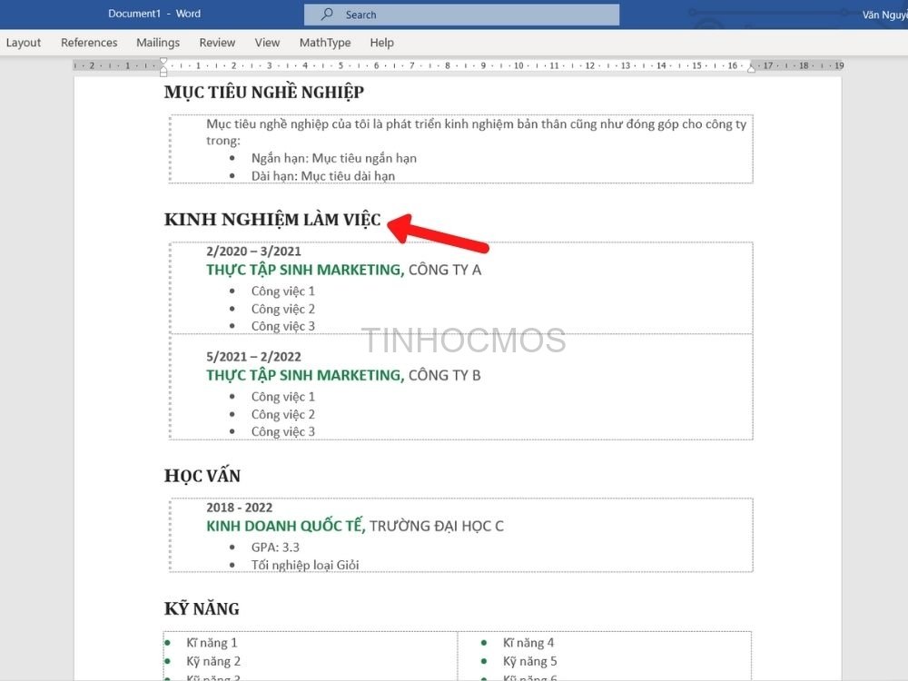 cách tạo cv trên word
