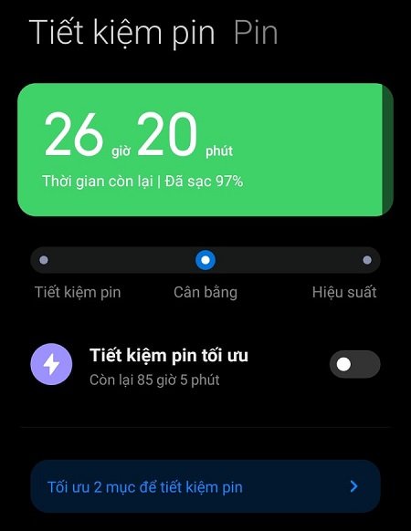 Bật chế độ tiết kiệm pin Bật chế độ tiết kiệm pin