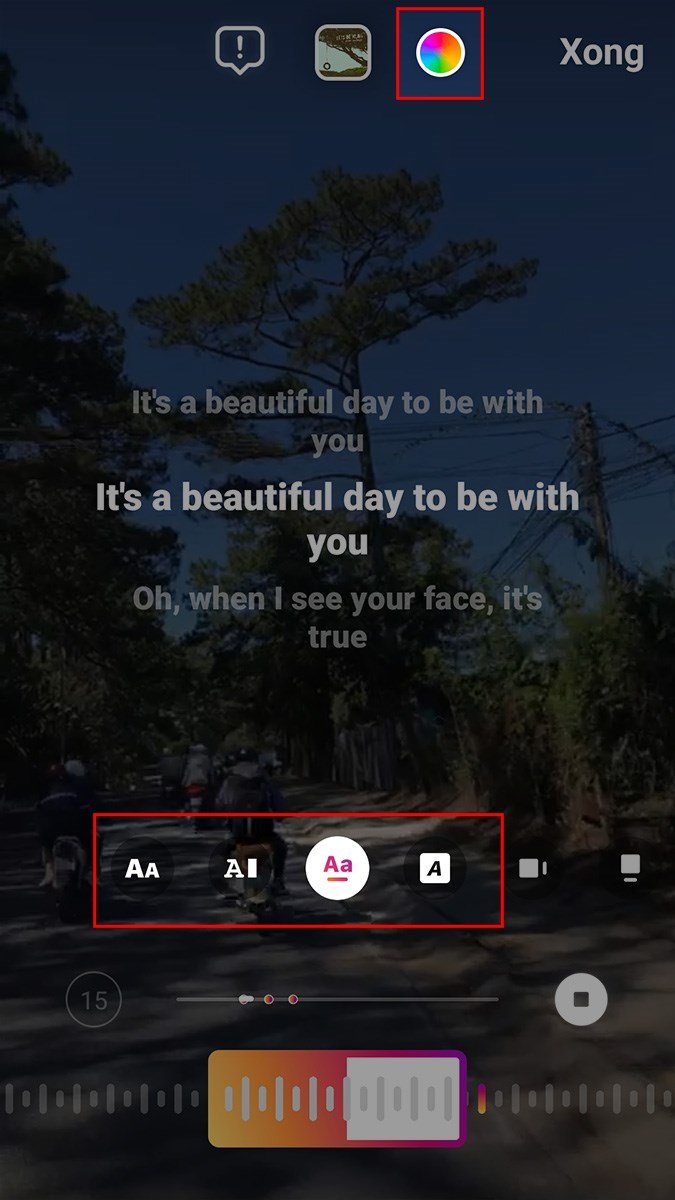 Tại đây, bạn có thể chọn kiểu chữ, màu chữ với các biểu tượng tương ứng