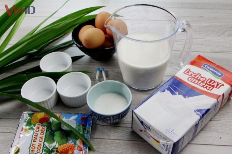 Nguyên liệu cho rau câu bánh flan lá dứa Nguyên liệu cho rau câu bánh flan lá dứa