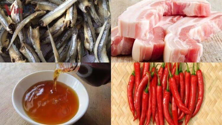 Nguyên liệu chính làm cá cơm khô rim thịt