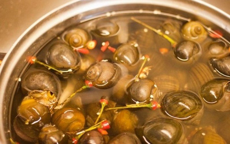 Ngâm ốc với thau kim loại