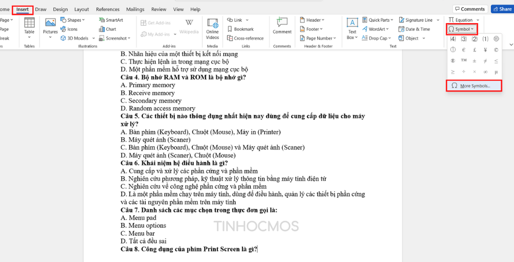 Cách khoanh tròn đáp án trong Word (2)