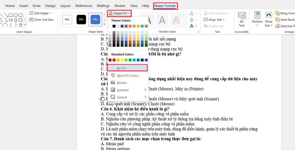 Cách khoanh tròn đáp án trong Word (7)