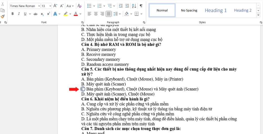 Cách khoanh tròn đáp án trong Word (8)