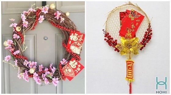 cách làm đồ handmade nagyf tết với vòng nguyệt quế treo cửa
