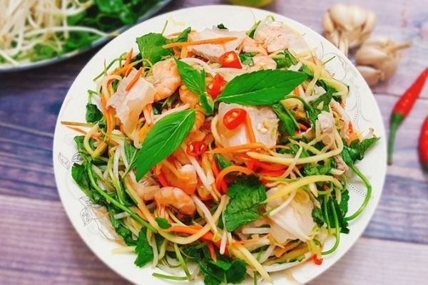 Cách nộm rau má tôm thịt 