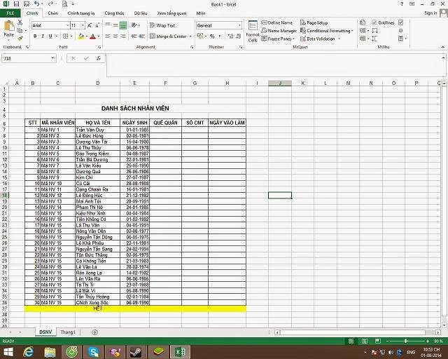 Mẫu ví dụ về sheet nhân viên của bảng chấm công trong excel Mẫu ví dụ về sheet nhân viên của bảng chấm công trong excel