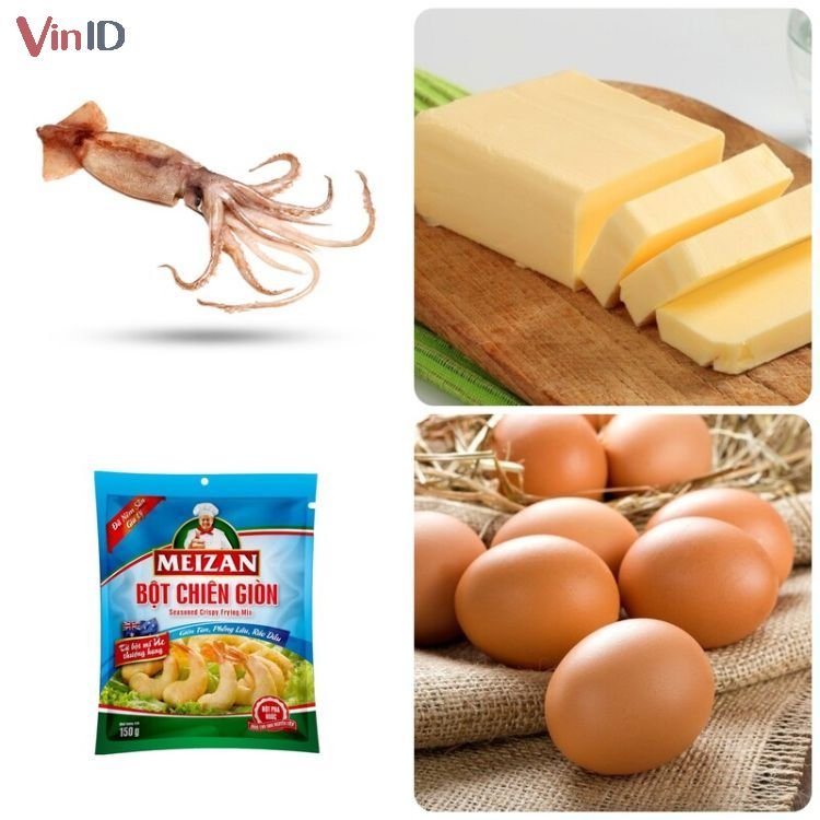 Nguyên liệu để làm mực chiên bơ tỏi cắt khoanh
