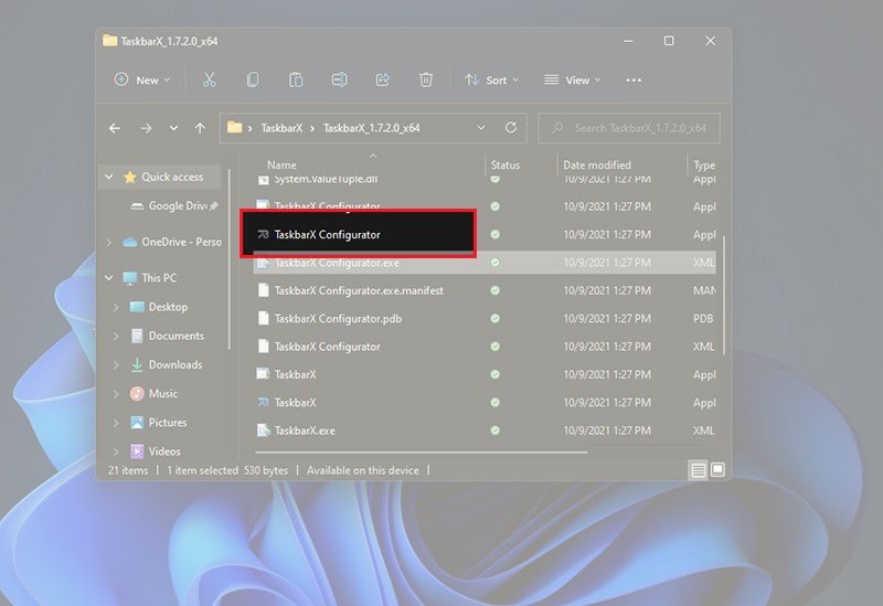 mở file TaskbarX Configurator