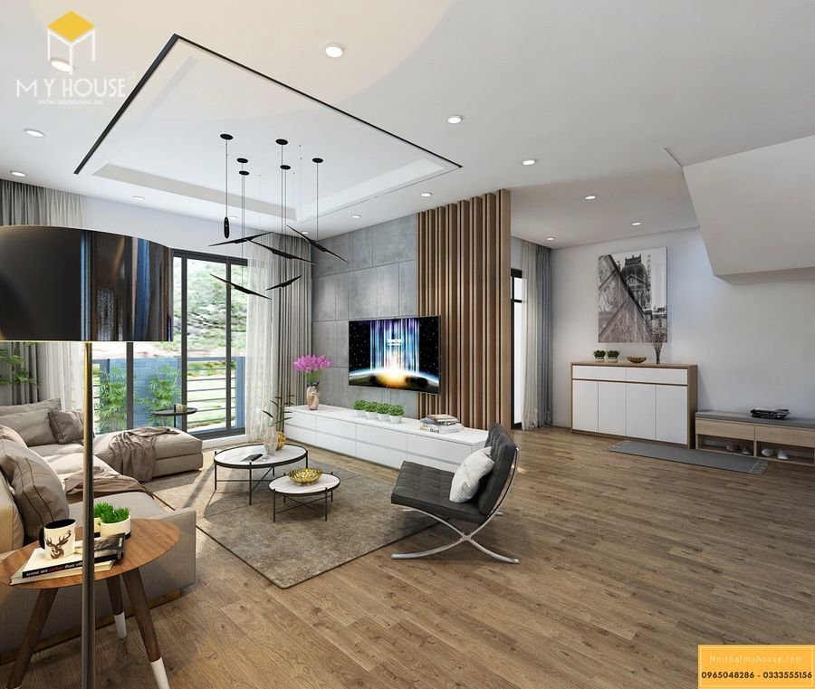 Nội thất phòng khách gỗ sồi đẹp