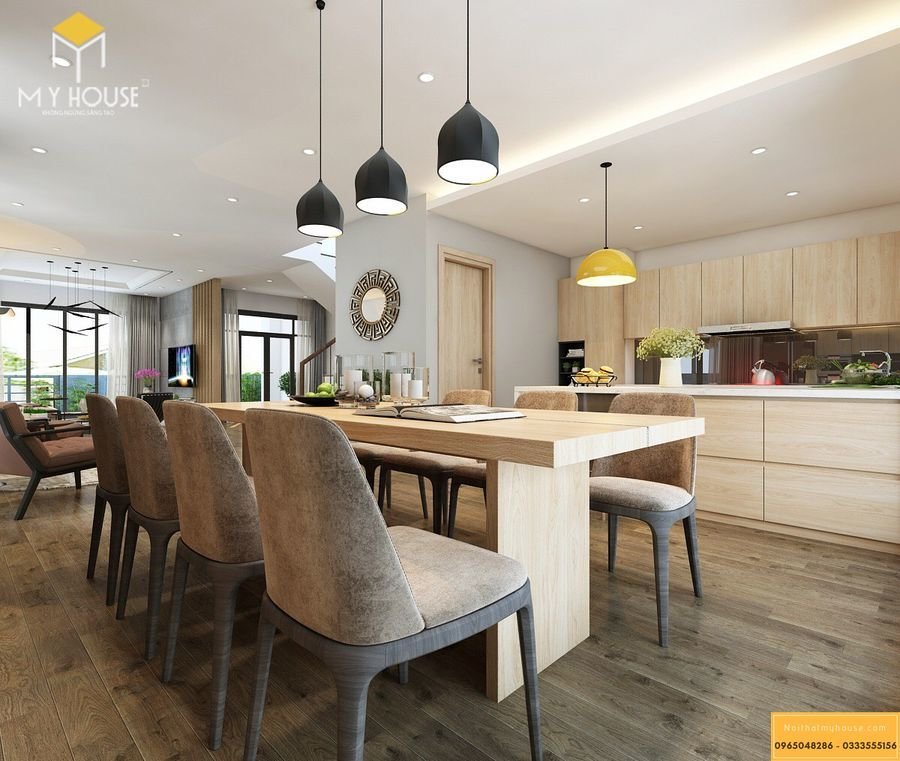 Nội thất phòng ăn + bếp gỗ sồi