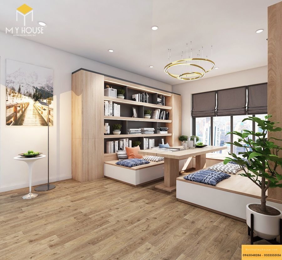 Nội thất kệ sách gỗ sồi đẹp 2022