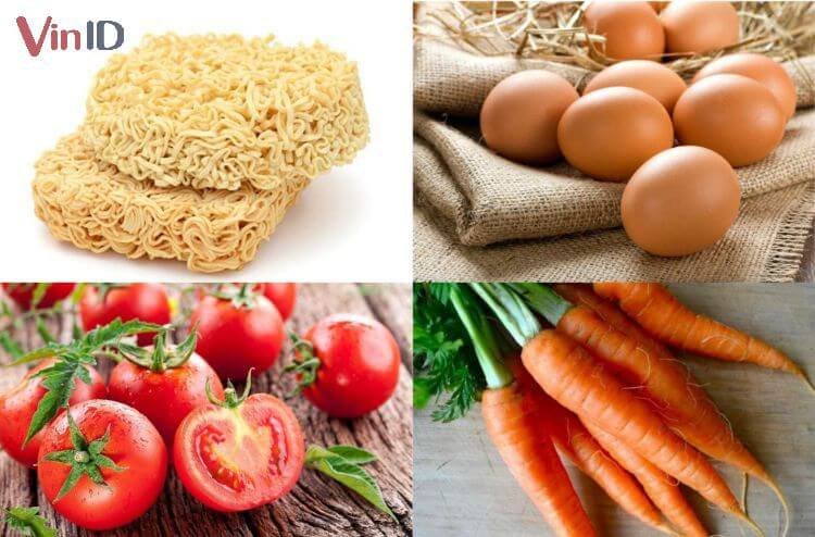 Nguyên liệu mì xào trứng cà chua Nguyên liệu mì xào trứng cà chua
