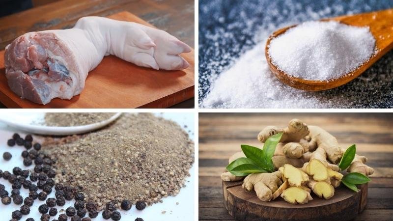 Nguyên liệu làm món chân giò rút xương bó luộc