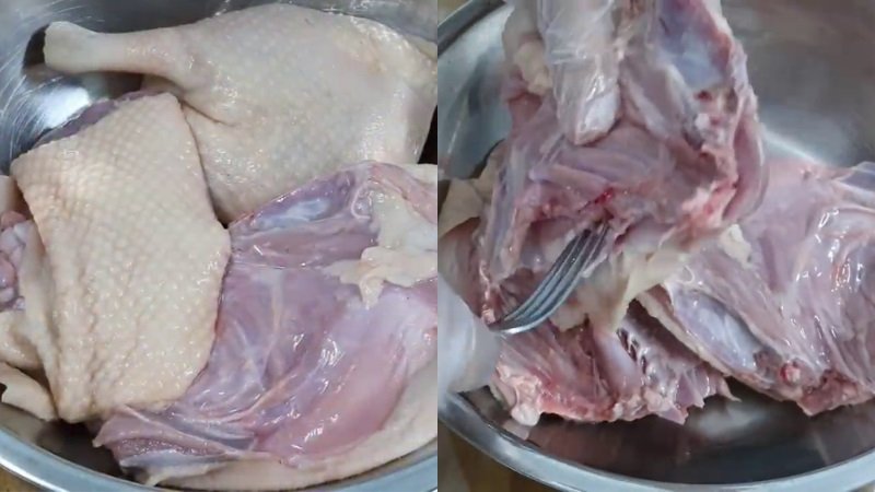 Làm sạch thịt để ráo nước rồi dùng nĩa đâm cho thịt nhanh thấm gia vị Làm sạch thịt để ráo nước rồi dùng nĩa đâm cho thịt nhanh thấm gia vị