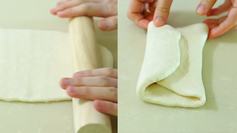 Cán và gấp mép 2 khối bột